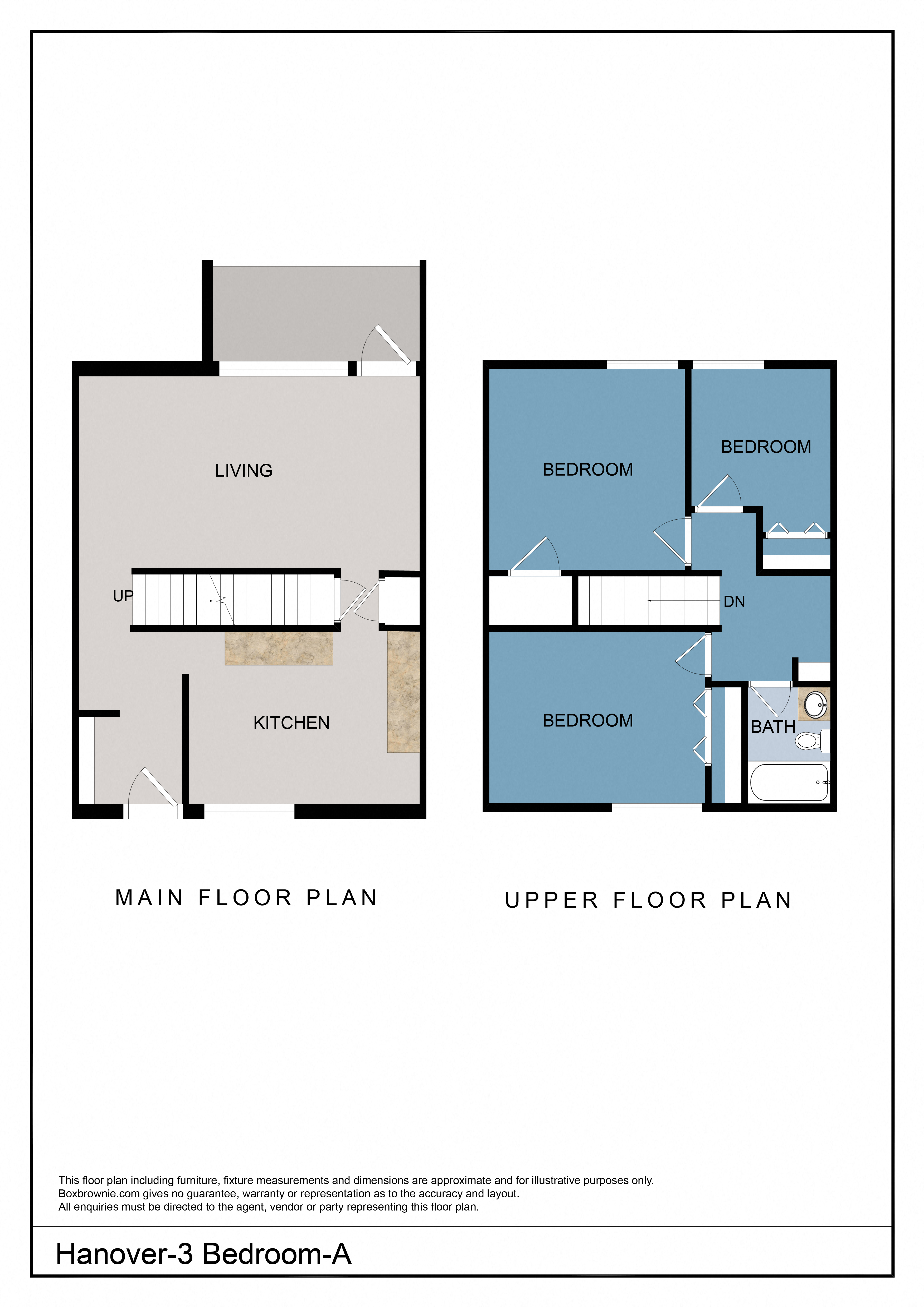Floor plan for 3 beds, 1 bath, 1204 sqft